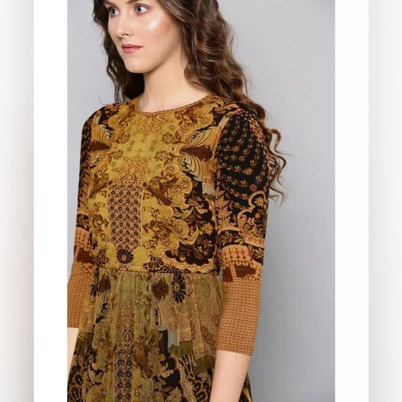 Label Ritu Kumar Gold Full Sleeves Long Fairy Dress M - Picture 4 of 12